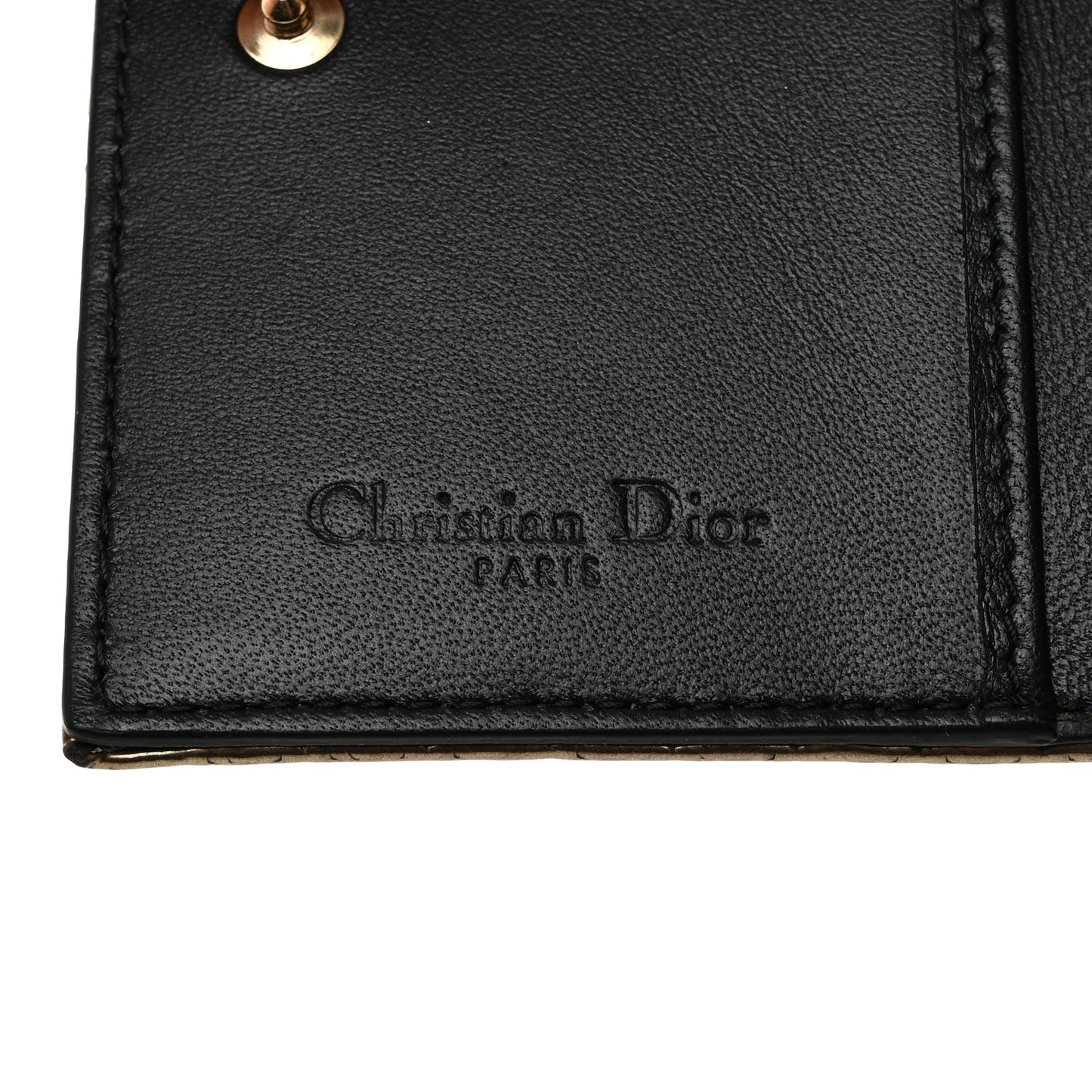 Metallic Patent Micro-Cannage Lady Dior Card Holder Gold