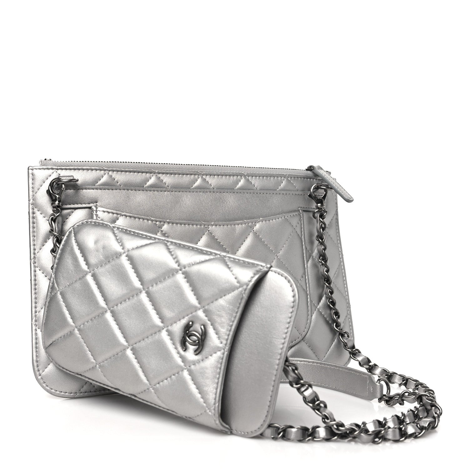 Chanel Metallic Lambskin Quilted Clutch With Chain Silver 5 of 13