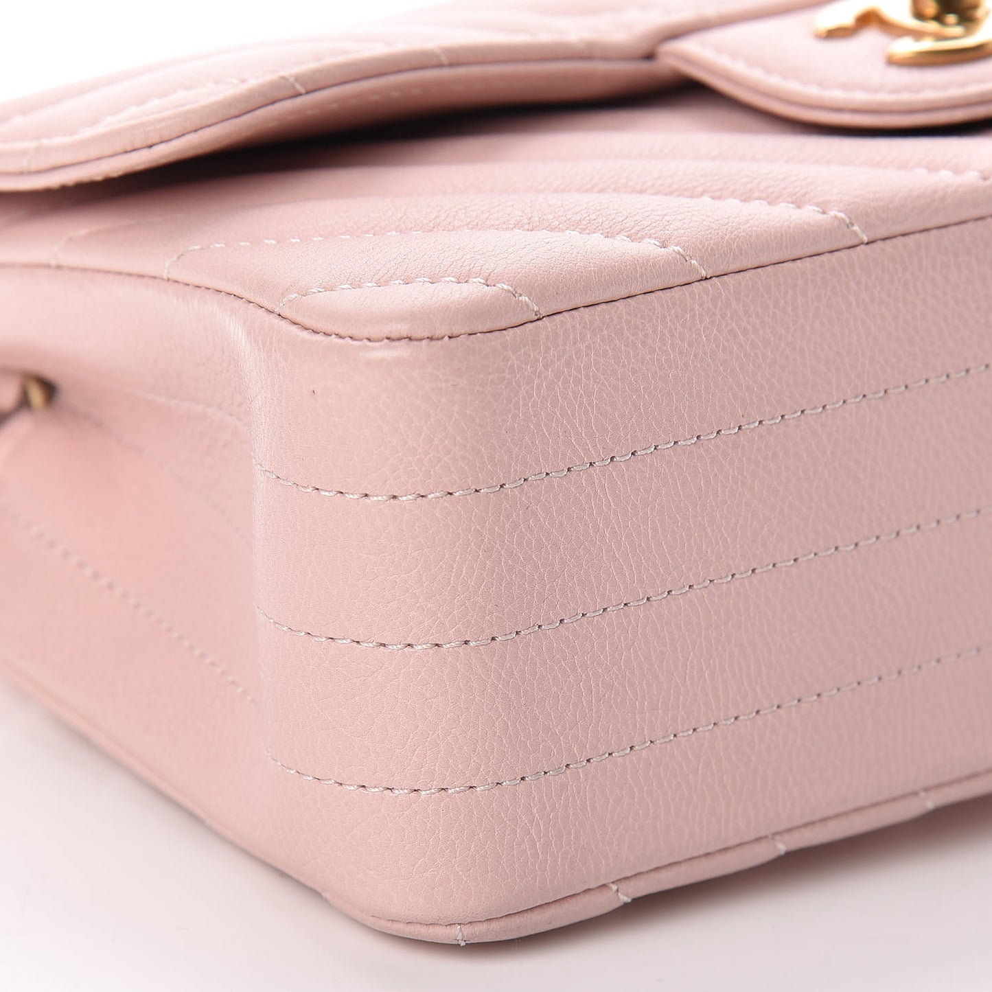 Calfskin Chevron Quilted Mini Rectangular Flap Light Pink