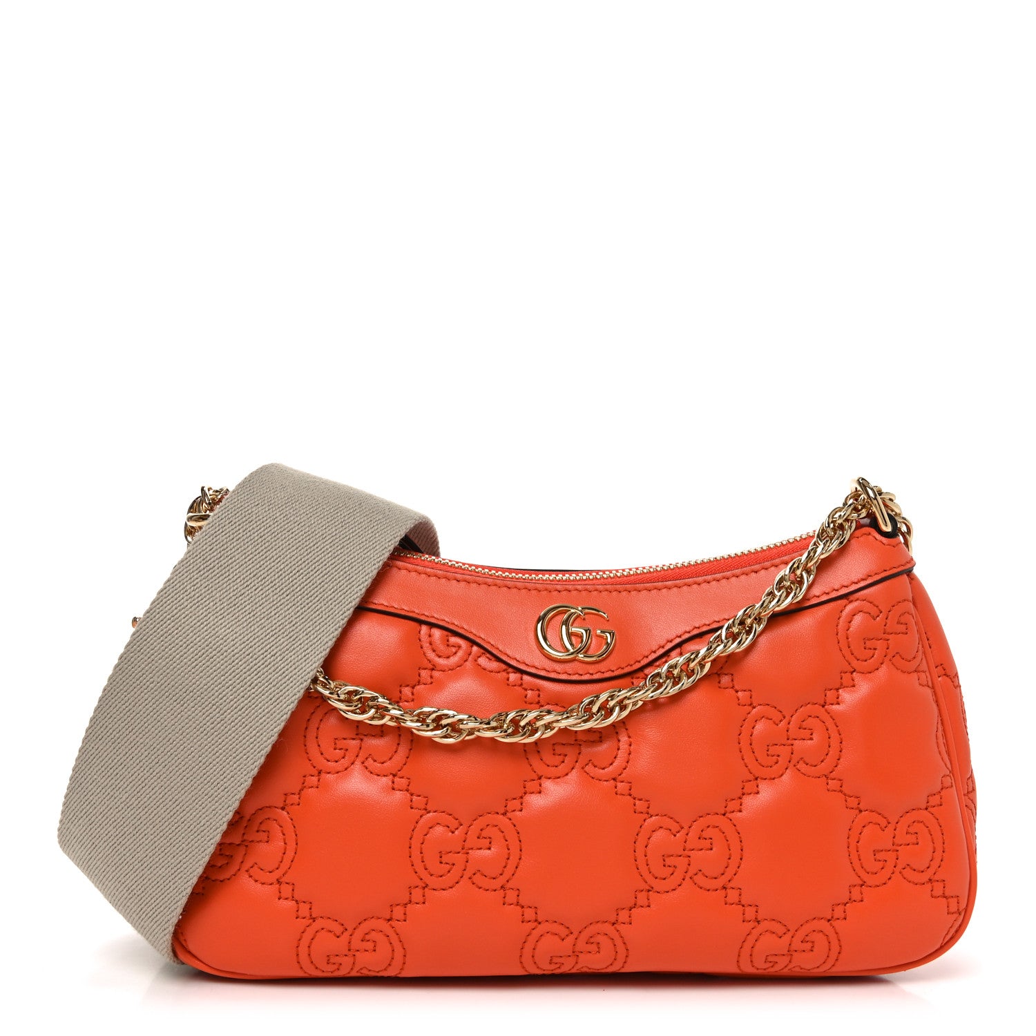 Gucci Calfskin GG Matelasse Chain Handbag Deep Orange Natural 1 of 10