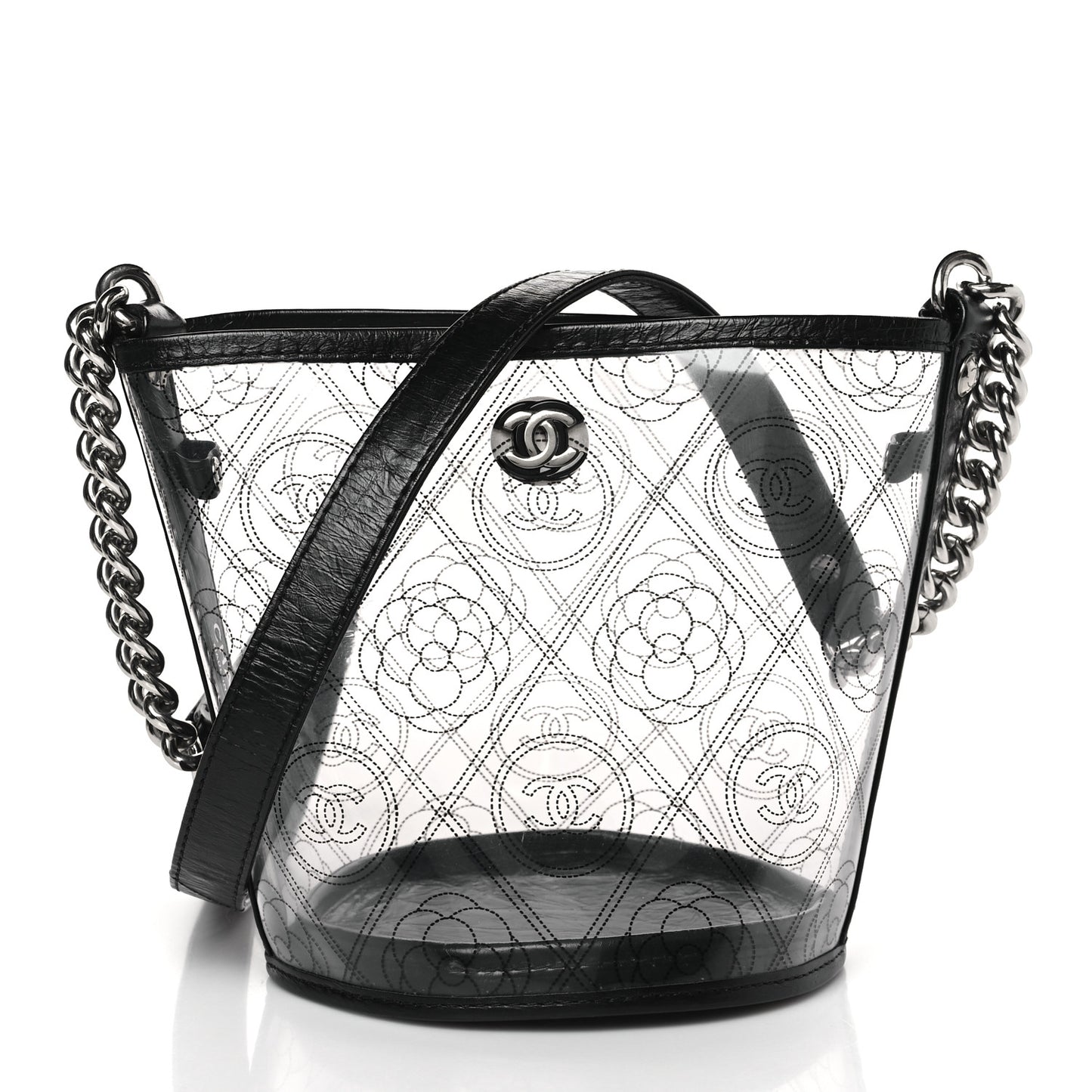 Crumpled Calfskin PVC Bucket Bag Black