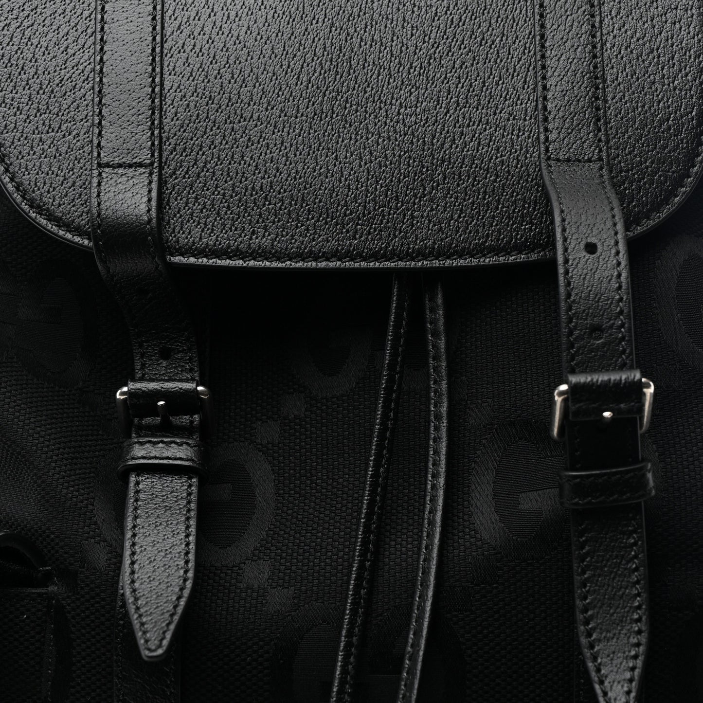 Monogram Jumbo GG Textured Dollar Calfskin Web Double Buckle Backpack Black