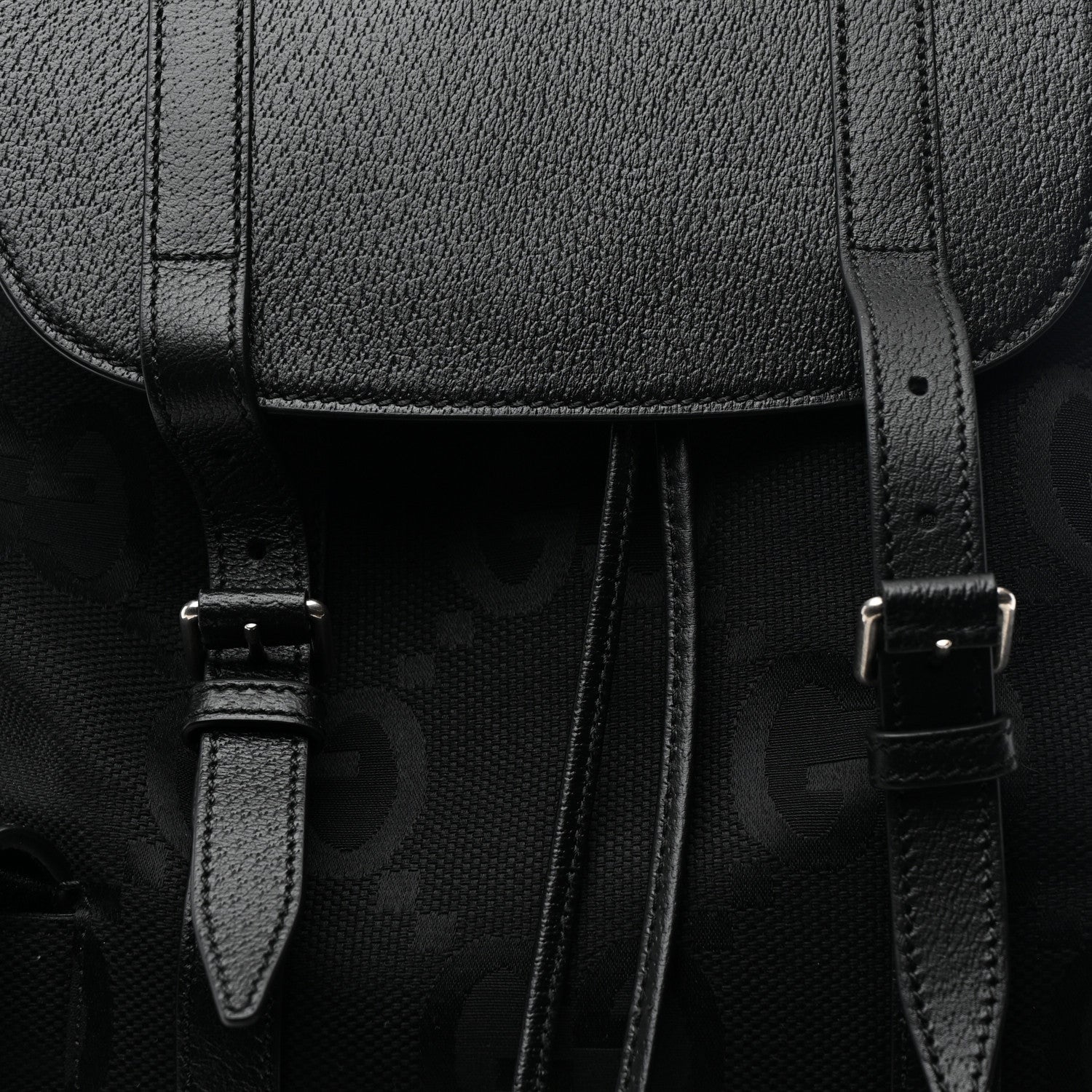 Gucci Monogram Jumbo GG Textured Dollar Calfskin Web Double Buckle Backpack Black 8 of 10
