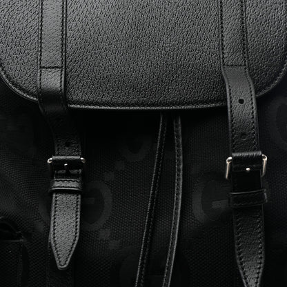 Gucci Monogram Jumbo GG Textured Dollar Calfskin Web Double Buckle Backpack Black 8 of 10