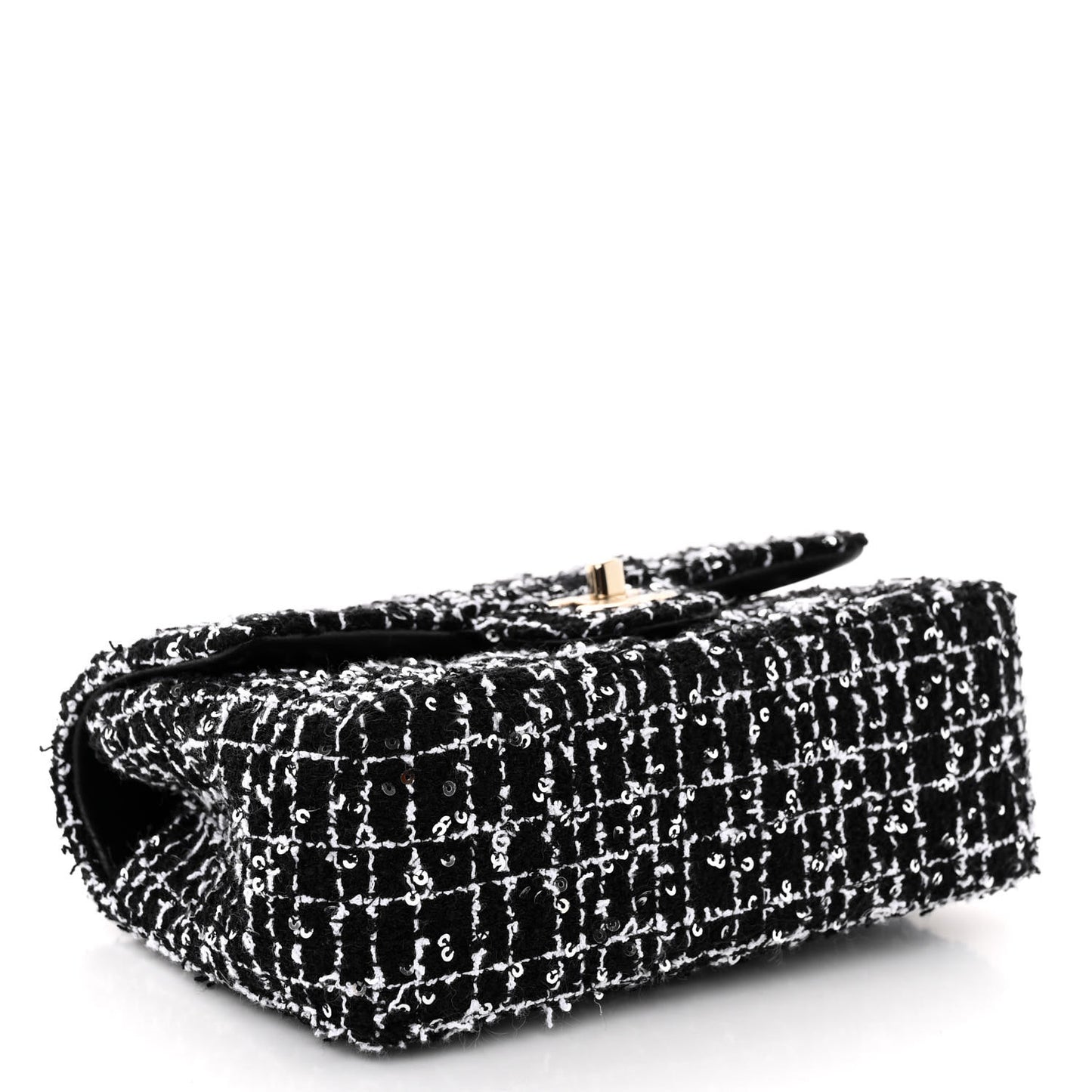 Tweed Quilted Mini Top Handle Rectangular Flap Black White