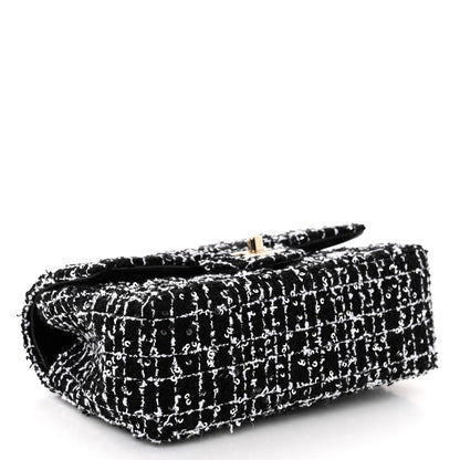 Chanel Tweed Quilted Mini Top Handle Rectangular Flap Black White 4 of 11