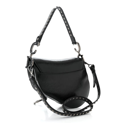 Christian Dior Crinkled Patent Lambskin Studded Saddle Bag With Strap Black 3 of 10