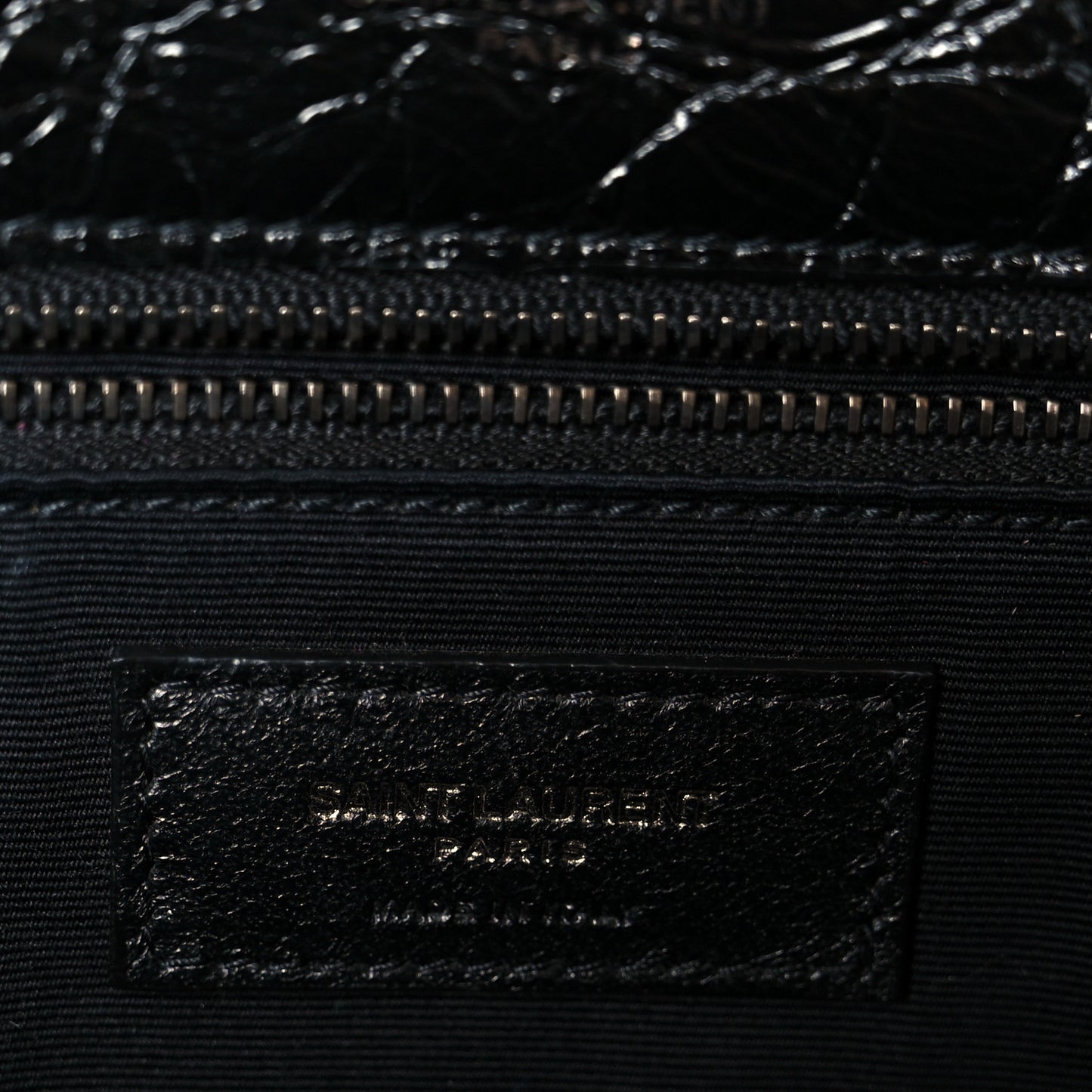 Crinkled Calfskin Matelasse Monogram Large Niki Chain Satchel Black