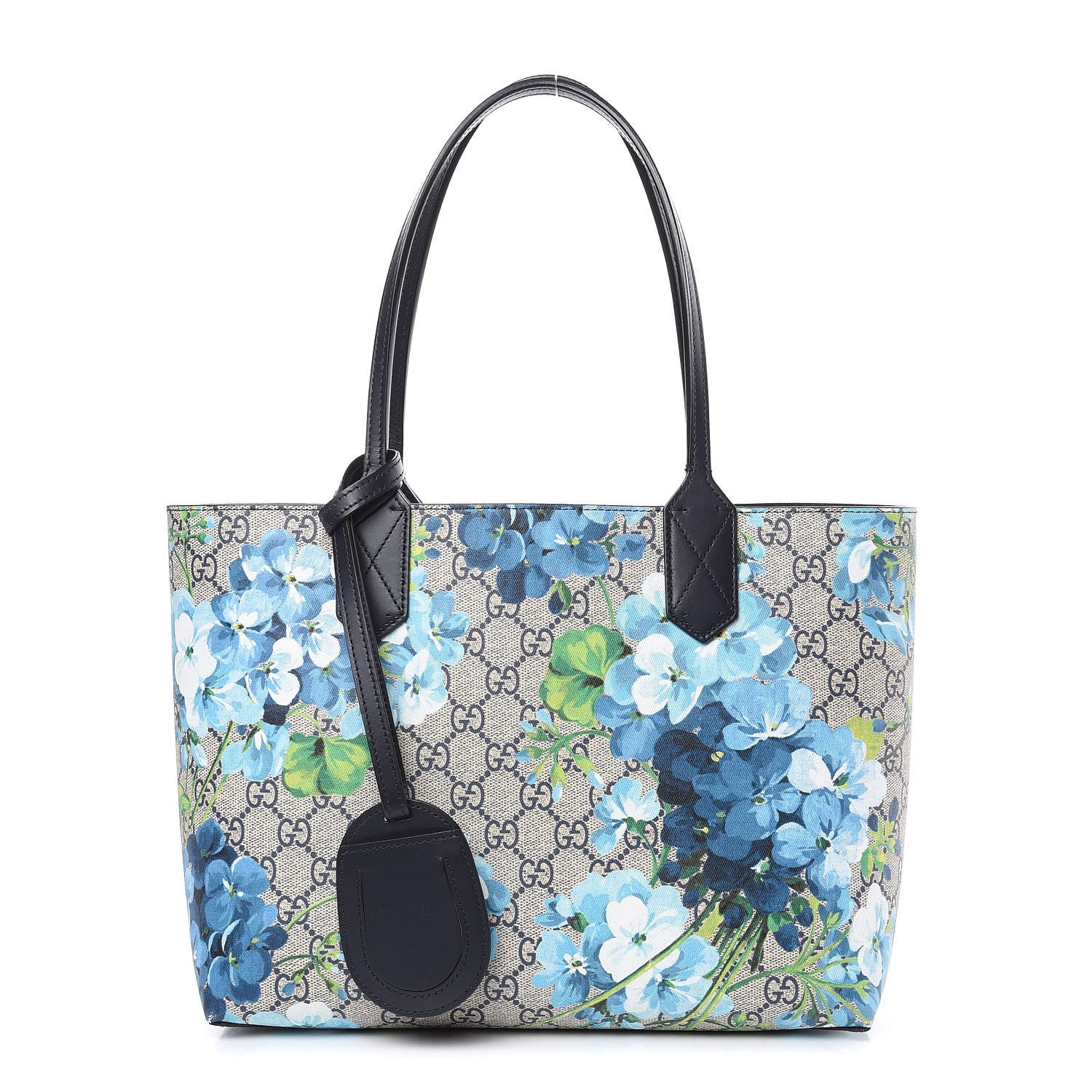 Gucci GG Supreme Monogram Blooms Small Reversible Tote Beige Blue Navy 1 of 15