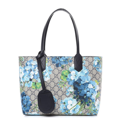 Gucci GG Supreme Monogram Blooms Small Reversible Tote Beige Blue Navy 1 of 15