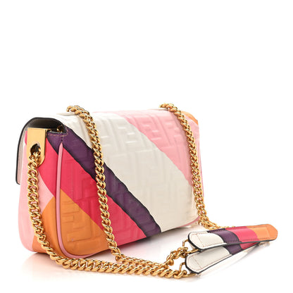 Fendi Nappa FF Embossed Line Print Midi Chain Baguette White Multicolor 3 of 9