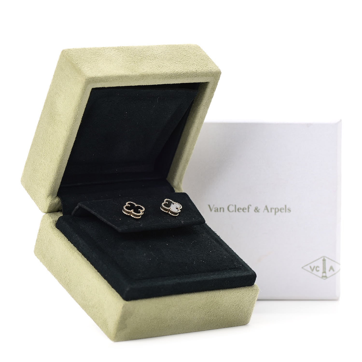 Van Cleef & Arpels 18K Yellow Gold Black Onyx Sweet Alhambra Earrings 7 of 7