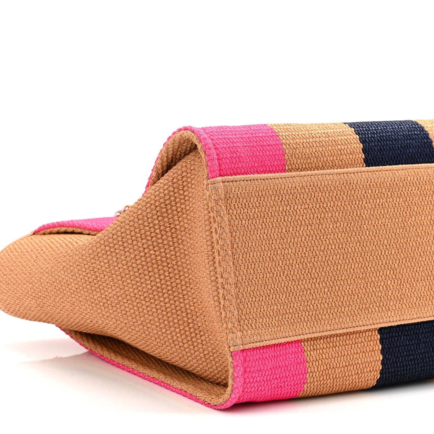 Straw Raffia Calfskin Striped Medium Deauville Tote Dark Beige Fuchsia Navy Blue