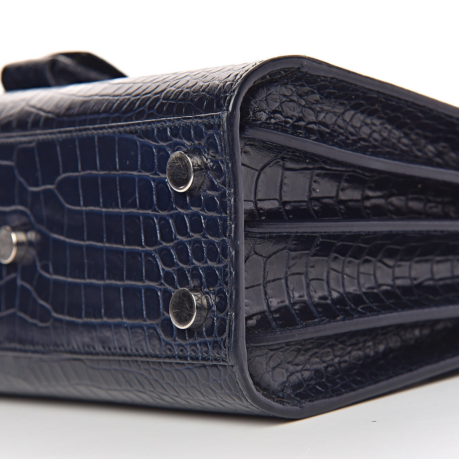 Saint Laurent Calfskin Crocodile Embossed Nano Sac De Jour Navy 11 of 13
