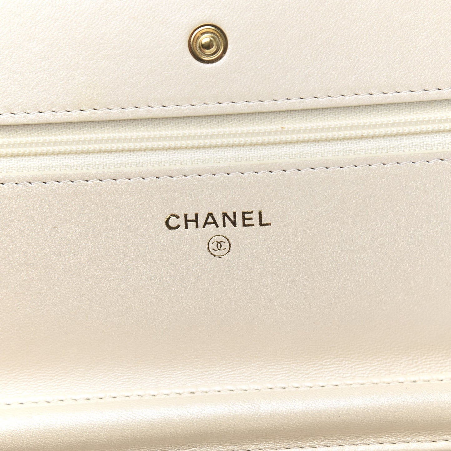 Pearly Lambskin Quilted Wallet On Chain WOC Light Beige