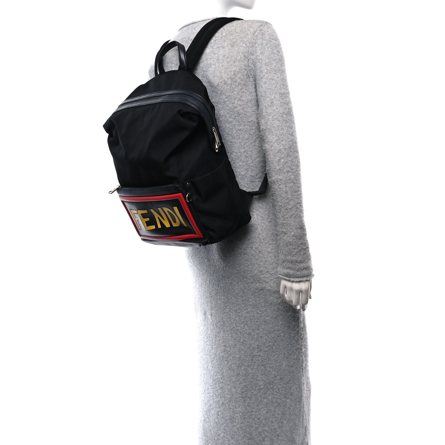 Fendi Nylon Vitello Century Logo Backpack Black 3 of 11