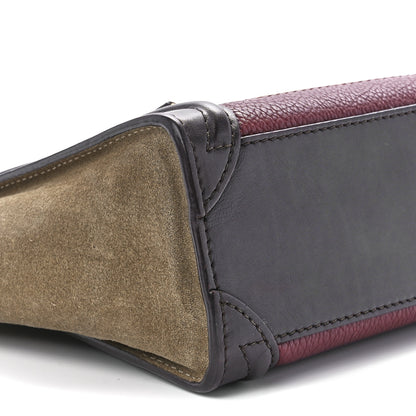 Celine Calfskin Suede Nano Tri-Color Luggage Burgundy 10 of 11