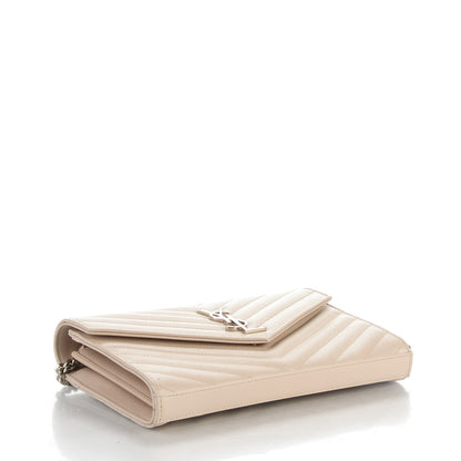 Saint Laurent Grain De Poudre Matelasse Chevron Monogram Chain Wallet Nude Powder 4 of 8