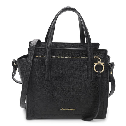 Salvatore Ferragamo Hammered Calfskin Double Handle Small Amy Tote Black 1 of 10