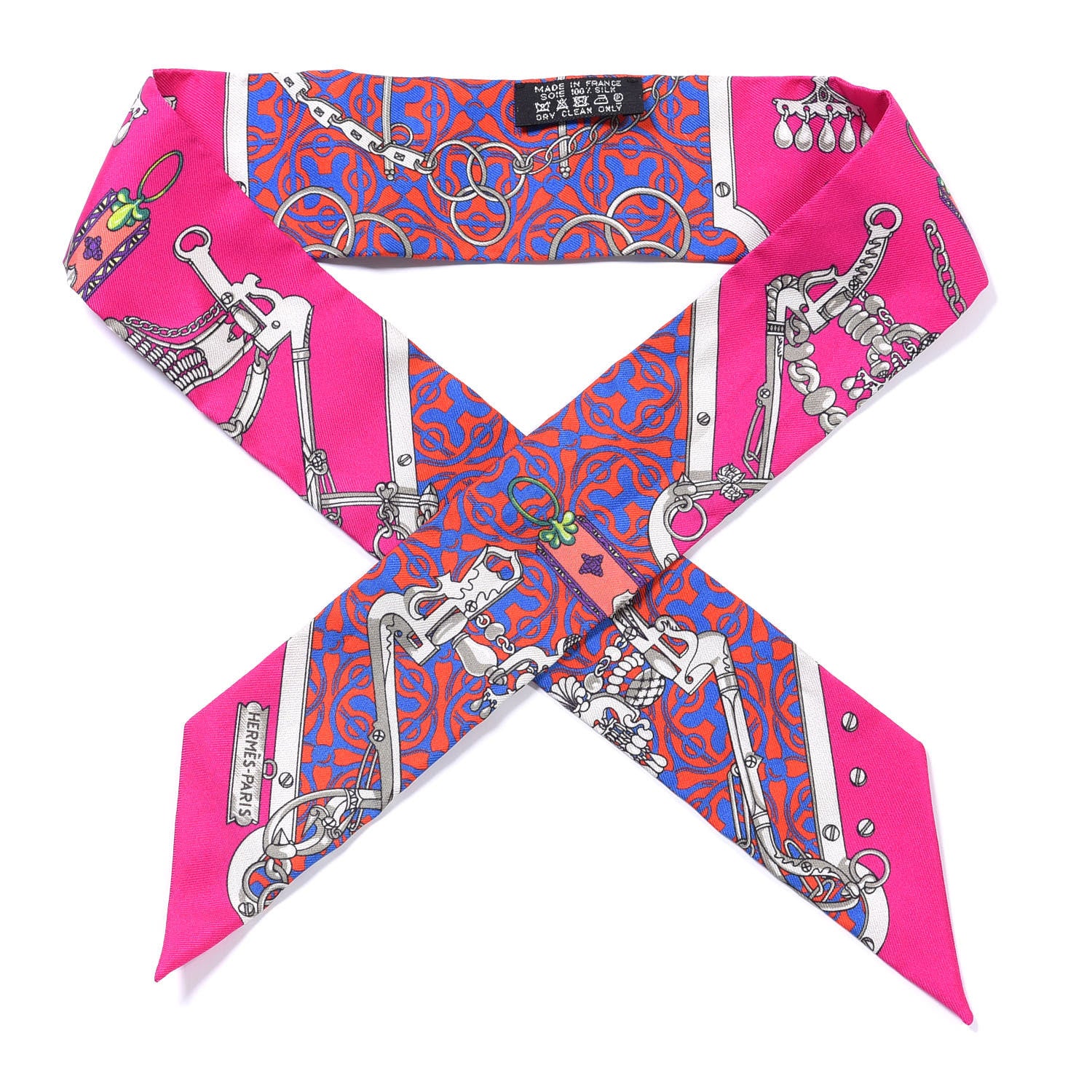 Hermes Silk Mors Et Gourmettes Remix Twilly Fuchsia Bleu Corail 1 of 4