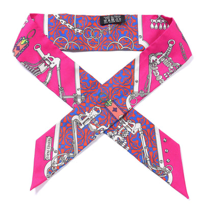 Hermes Silk Mors Et Gourmettes Remix Twilly Fuchsia Bleu Corail 1 of 4