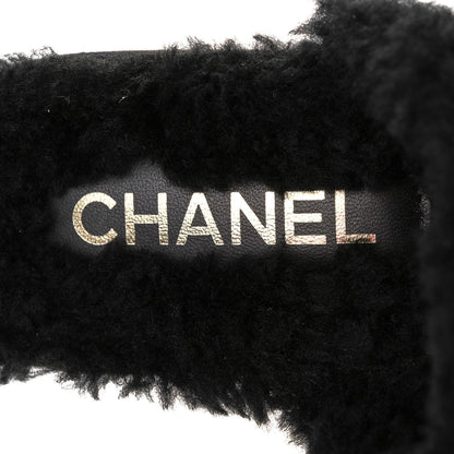 Chanel Suede Calfskin Shearling Turn Lock Clogs 38 Black 7 of 8