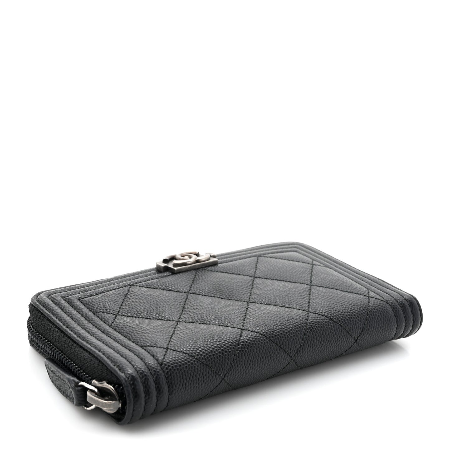 Caviar Quilted Small Boy Zip Around Wallet Black