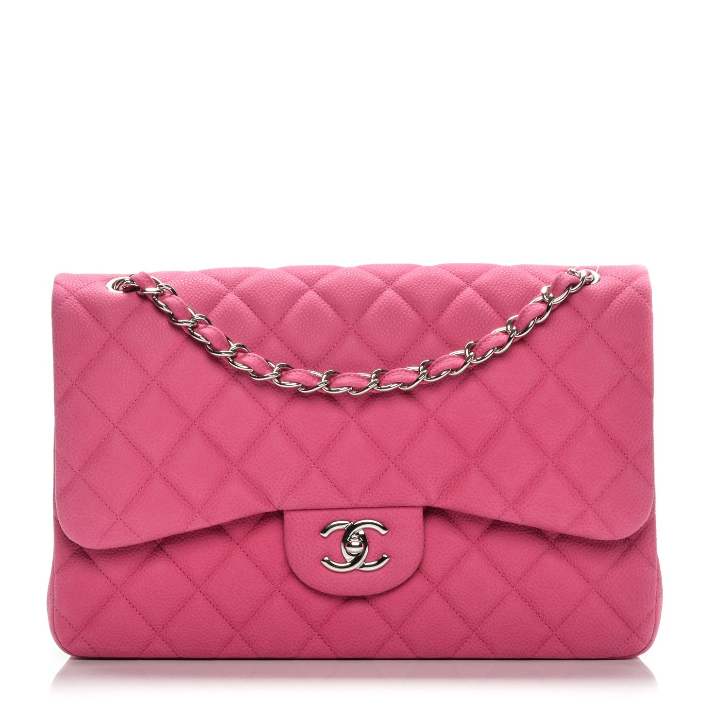 Iridescent Caviar Quilted Jumbo Double Flap Pink