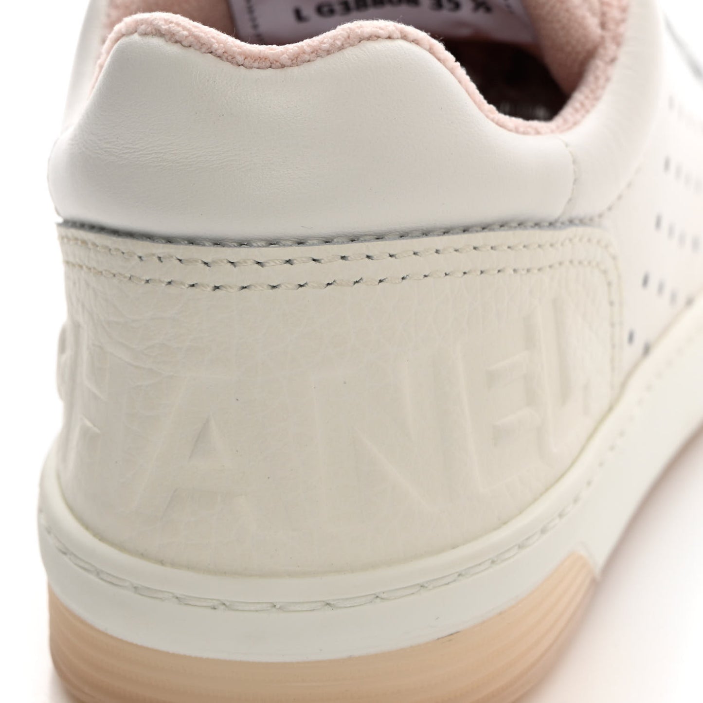 Grained Calfskin Fabric Womens Logo Sneakers 35.5 White Light Pink