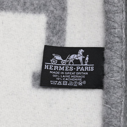 Hermes Wool Cashmere Avalon III Blanket Ecru Gris Clair 3 of 3