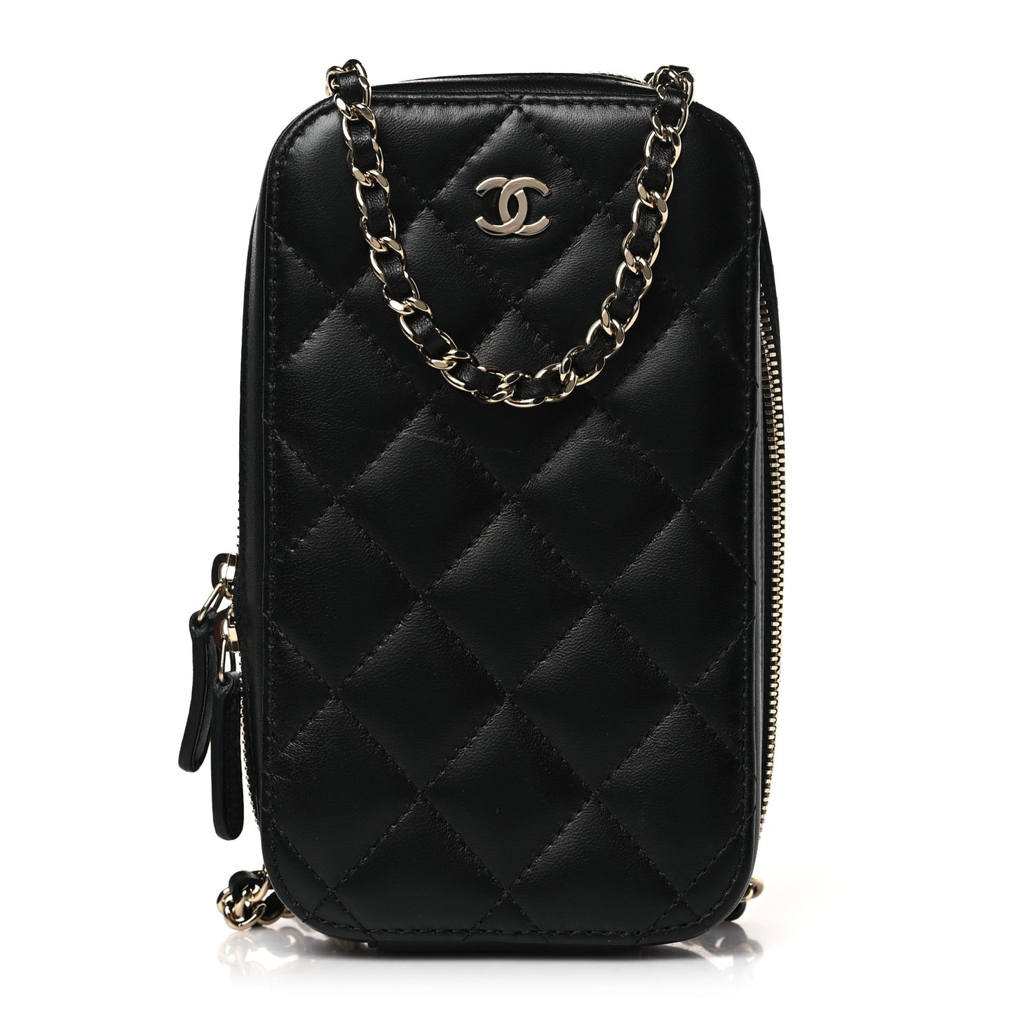 Lambskin Quilted Zip Phone Case Black