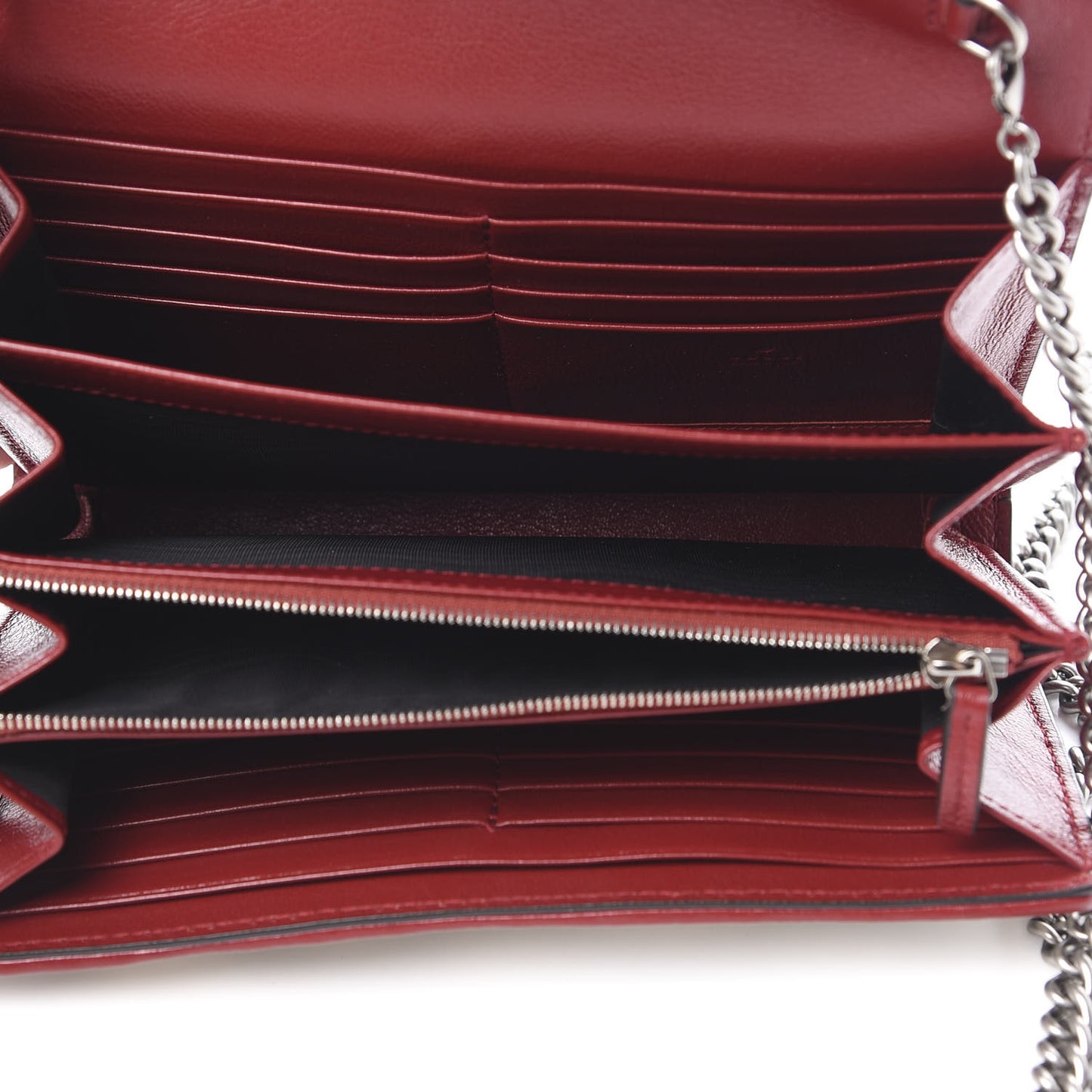 Tweed GG Monogram Mini Dionysus Chain Wallet White Black Romantic Cherry