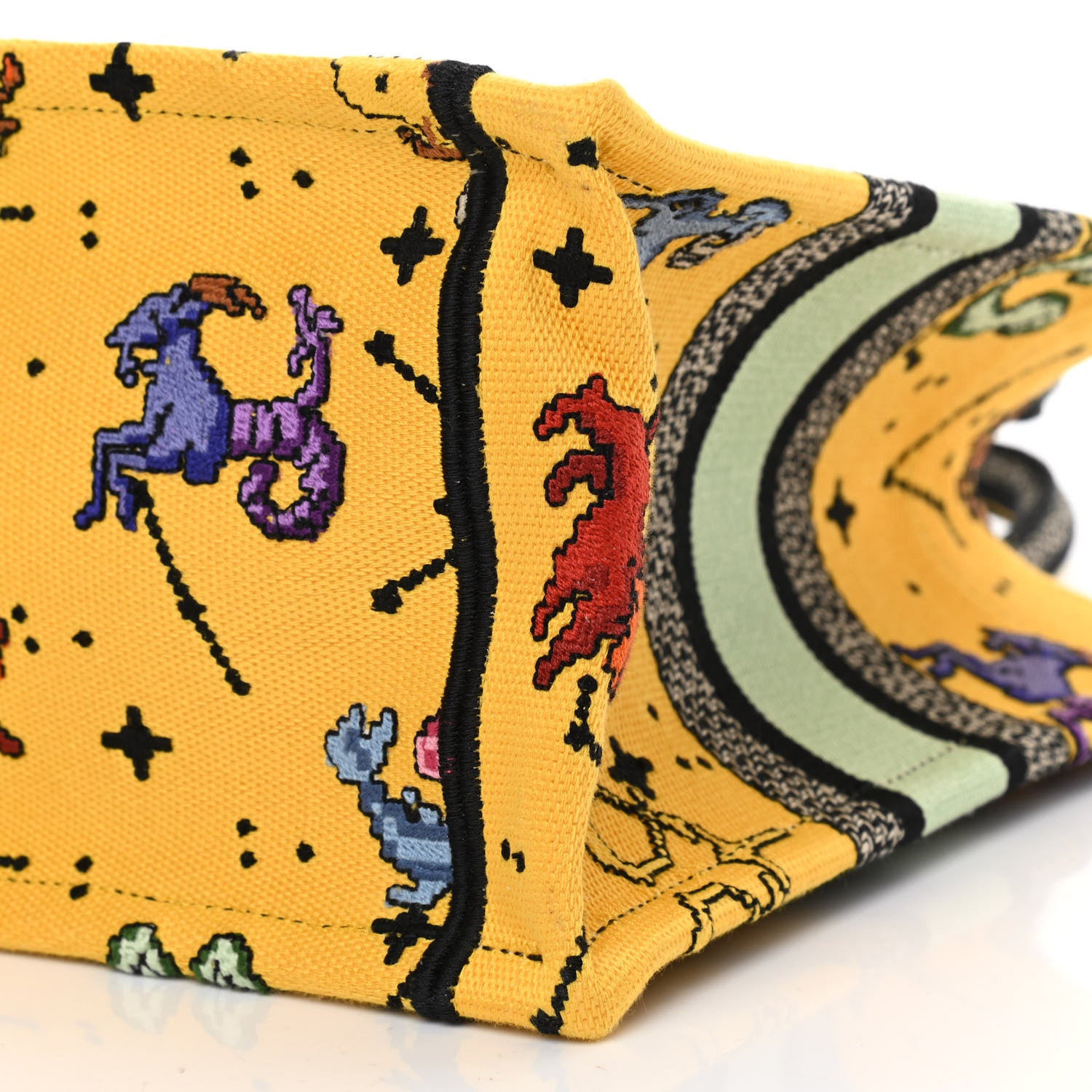 Christian Dior Canvas Embroidered Small Pixel Zodiac Book Tote Yellow Multicolor 10 of 10