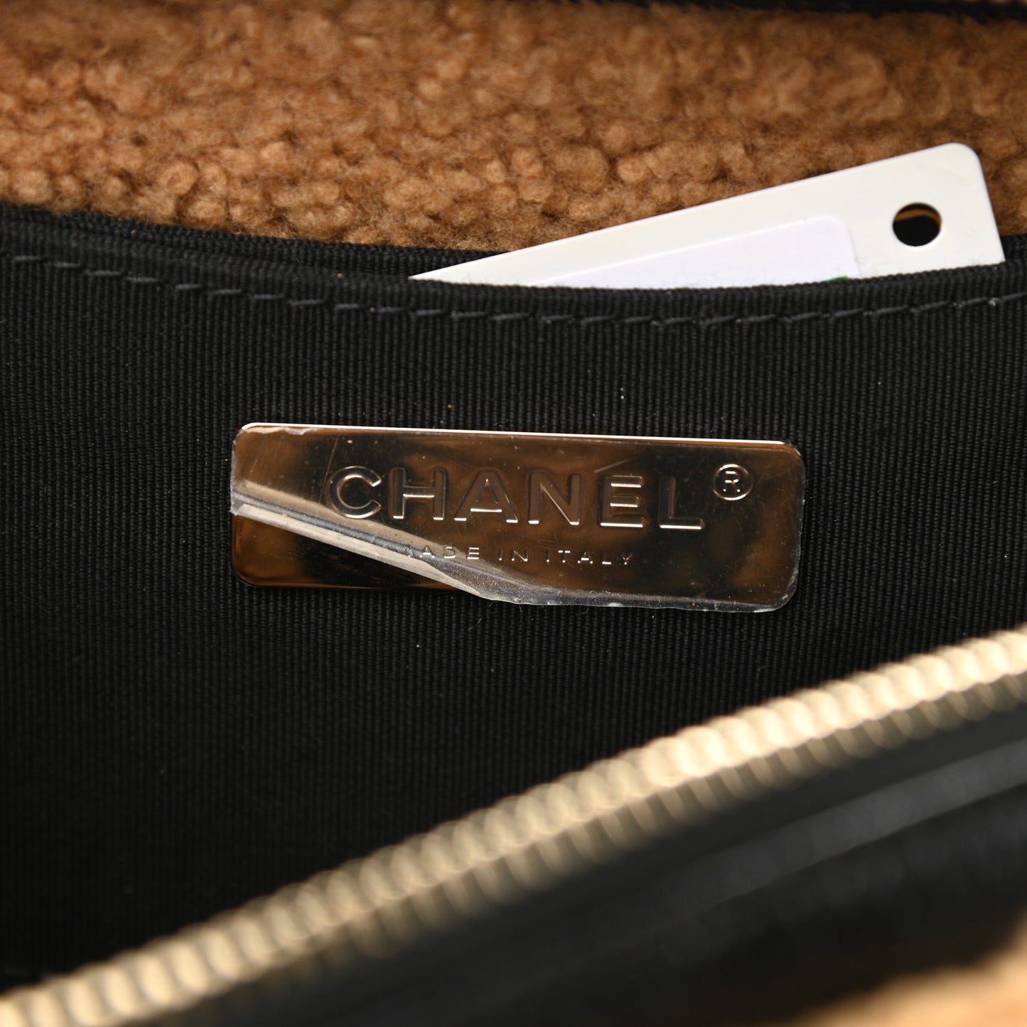 Shiny Crumpled Sheepskin Shearling CC Mania Waist Bag Black Light Brown