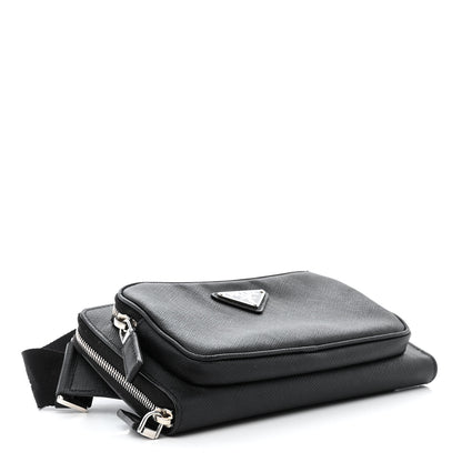 Prada Saffiano Travel Double Zip Crossbody Belt Bag Black 4 of 13