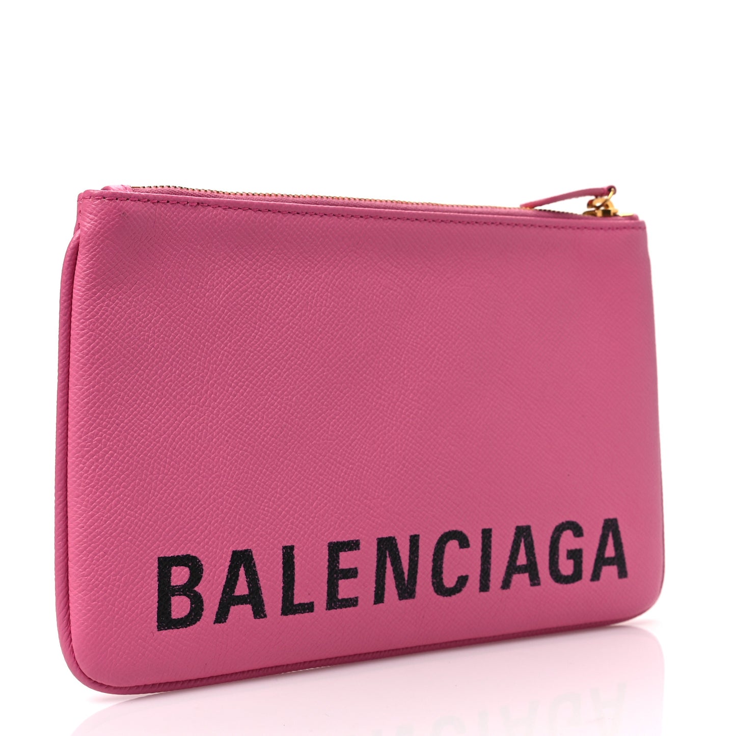 Signature Grained Calfskin Logo Ville Zip Pouch M Rose Bubblegum Black