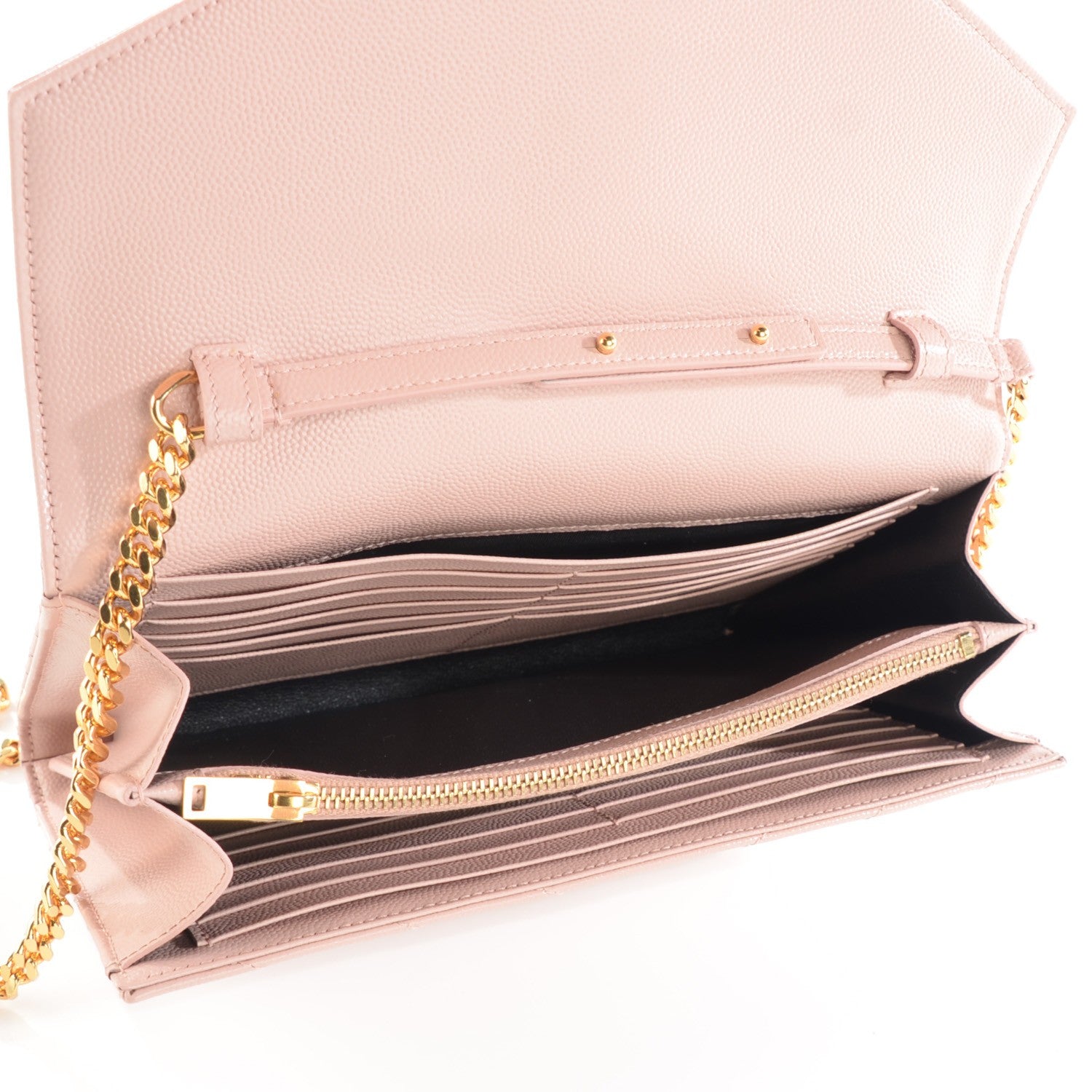 Saint Laurent Grain De Poudre Matelasse Chevron Monogram Chain Wallet Pale Blush 5 of 8