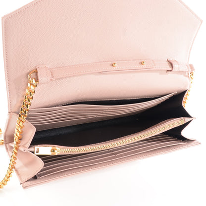 Saint Laurent Grain De Poudre Matelasse Chevron Monogram Chain Wallet Pale Blush 5 of 8