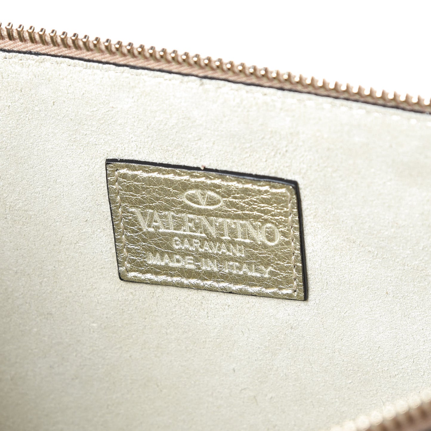 Grained Calfskin Large Rockstud Zip Pouch Platino