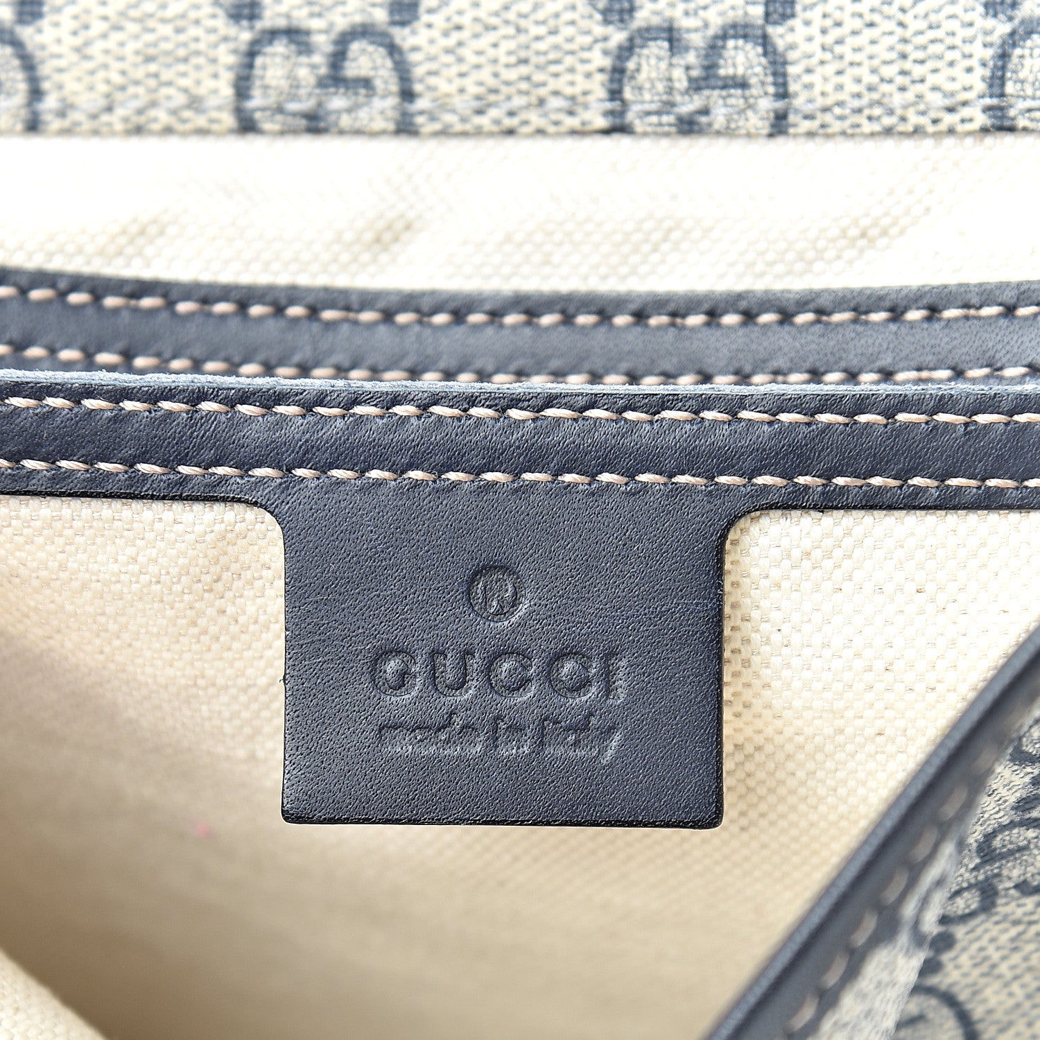 Gucci GG Plus Monogram Medium Double Buckle Flap Messenger Bag Beige Navy 5 of 9