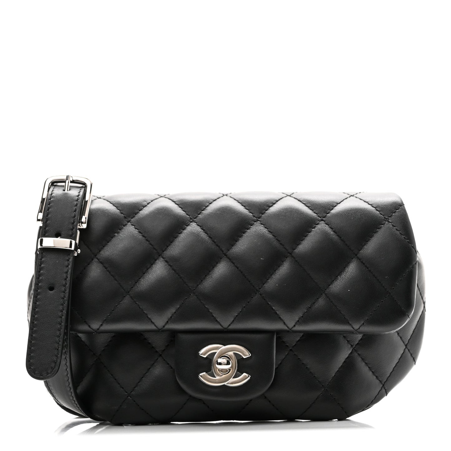 Calfskin Quilted CC Uniform Flap Belt Bag Black
