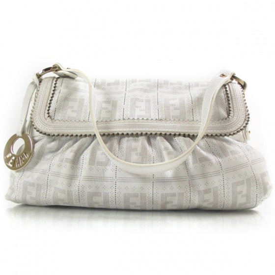 Fendi Calfskin Perforated Small Chef Shoulder Bag White 1 of 13