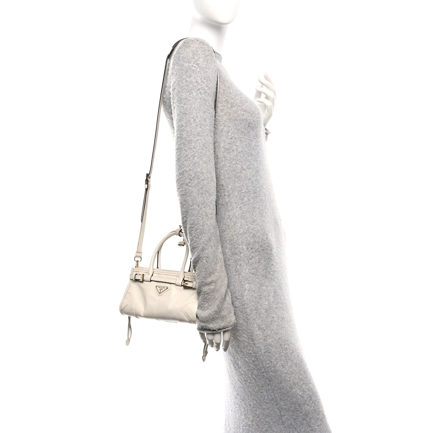 Glossy Calfskin Triangle Mini Bonnie Hand Bag White