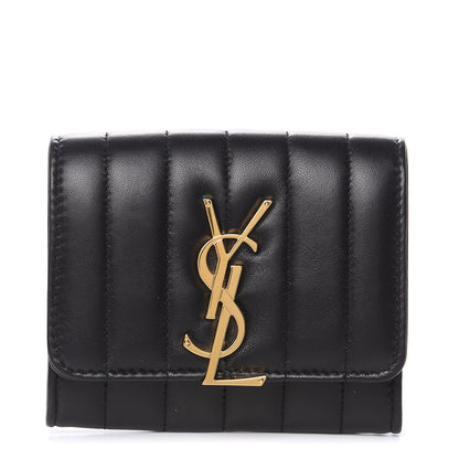 Saint Laurent Lambskin Matelasse Monogram Vicky Tri-Fold Wallet Black 1 of 7
