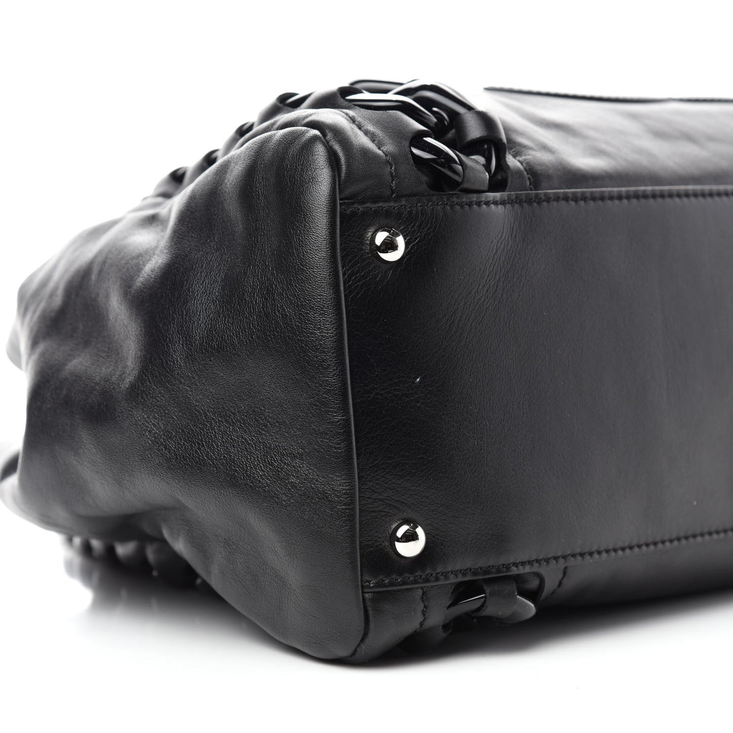 Calfskin Modern Chain Rhodoid East West Tote Black