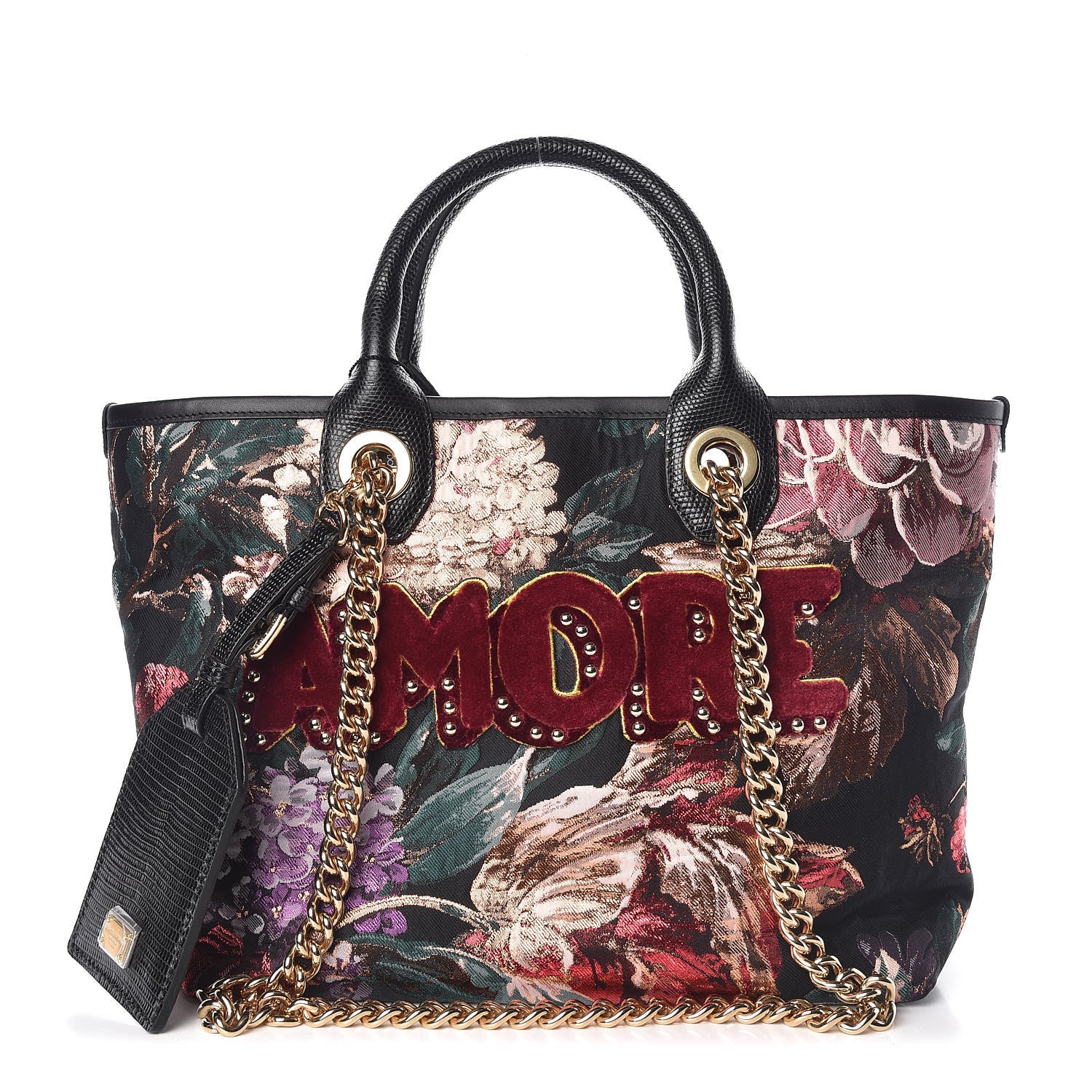 Dolce & Gabbana Jacquard Floral Stampa Iguana Amore Tote Black Multicolor 1 of 9