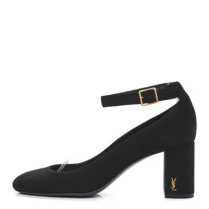 Saint Laurent Suede Loulou 70 Ankle Strap Pumps 37 Black 1 of 8