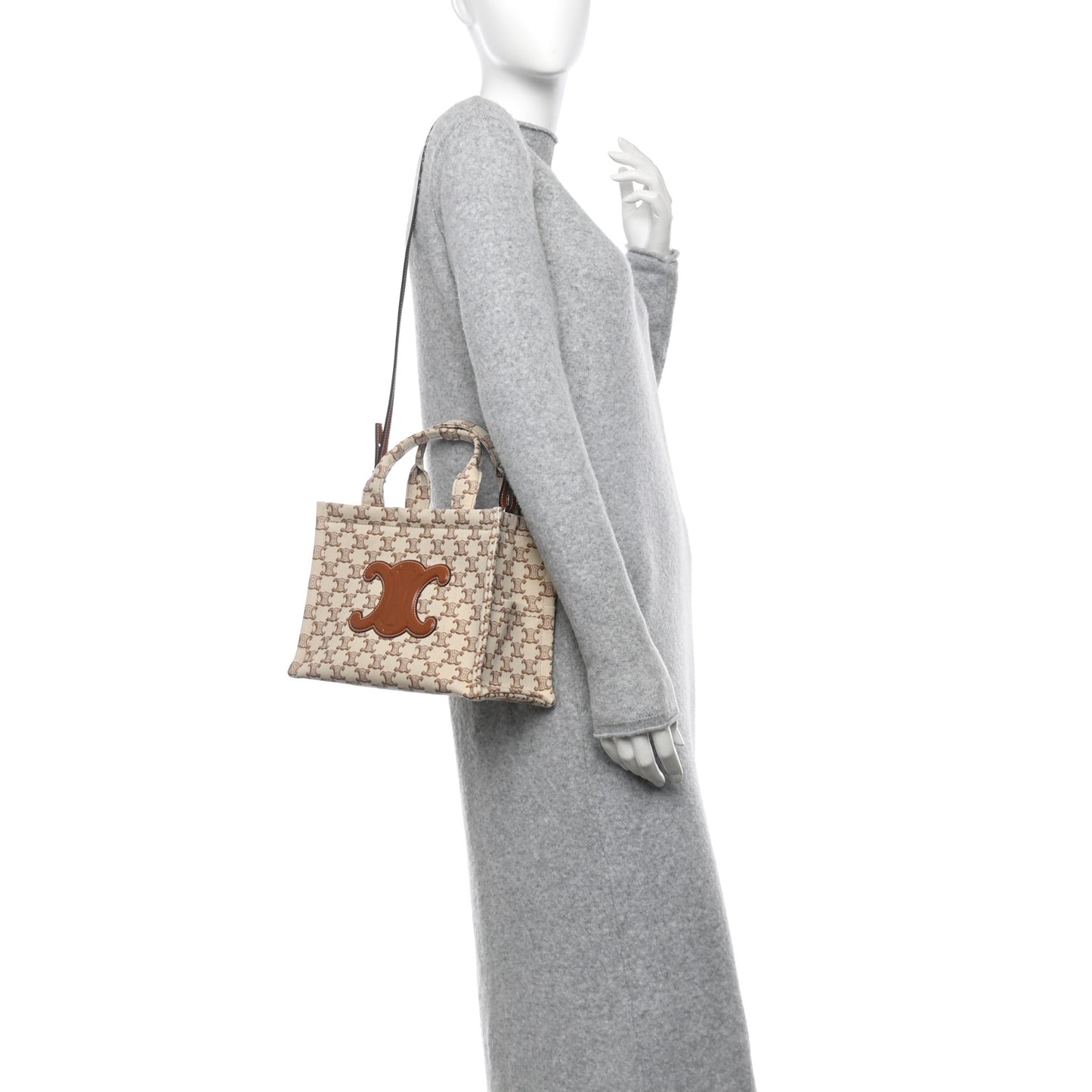 Canvas Calfskin Triomphe Print Small Cabas Thais White
