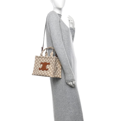 Celine Canvas Calfskin Triomphe Print Small Cabas Thais White 2 of 9