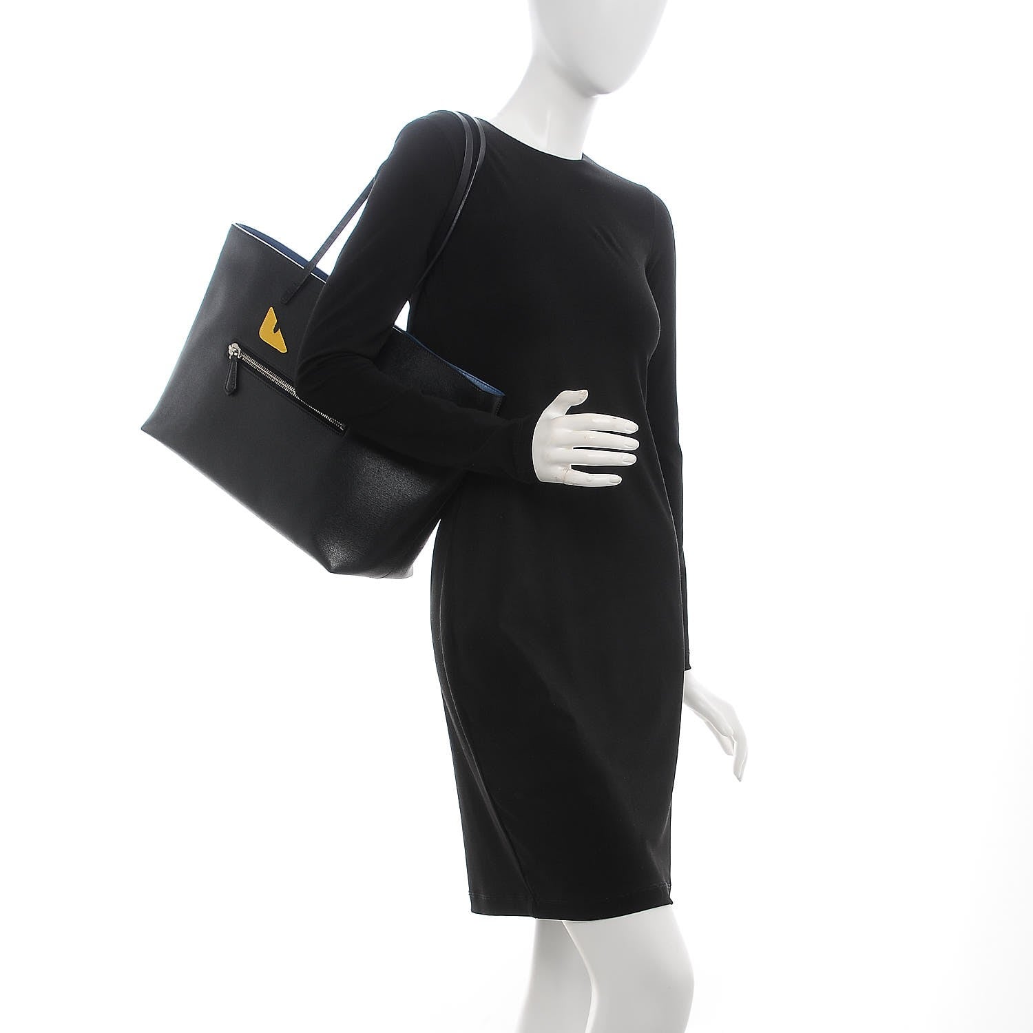 Fendi Vitello Elite Cuoio Monster Buggies Medium Roll Tote Black Multicolor Blue Cobalto 2 of 8